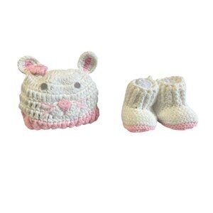 Quiltex Crocheted Baby Hat & Booties Set With Bunny Design
